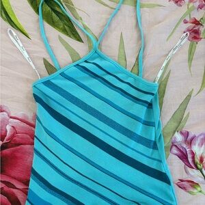 Y2K Forever 21 Teal and Pink Striped Top